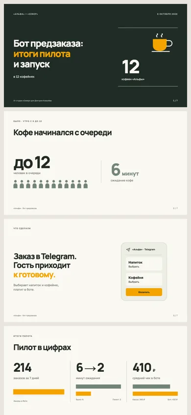 Презентация итогов пилота — экран телефона