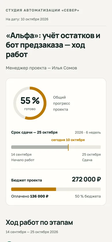 Ход работ на 10 октября — экран телефона